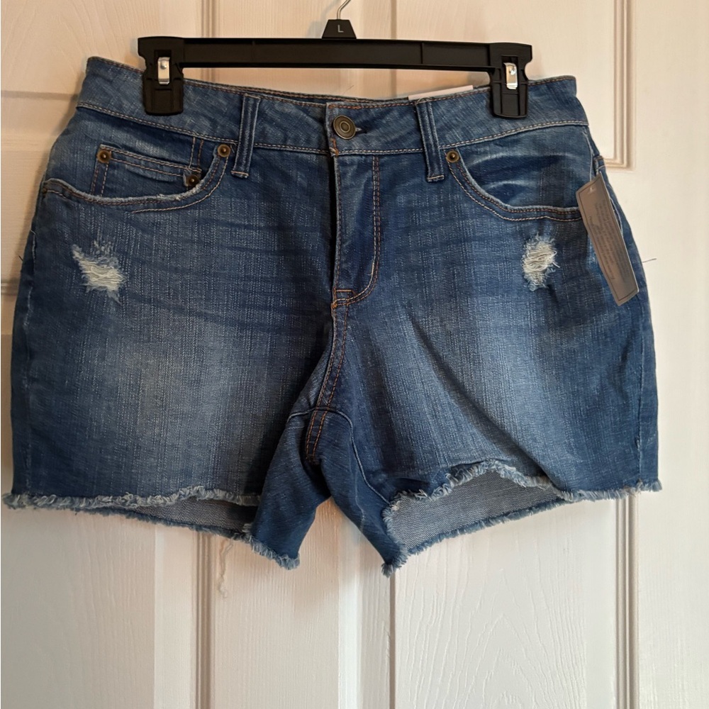 Time and Tru Blue Jean Shorts with Distressed Cuffed Hem